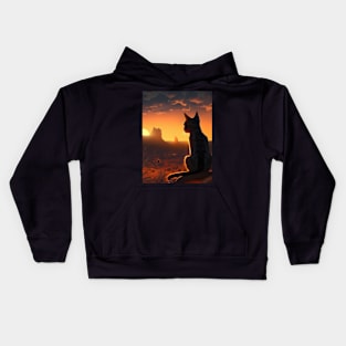 Painting of a Cat watching a Sunset in Texas Kids Hoodie